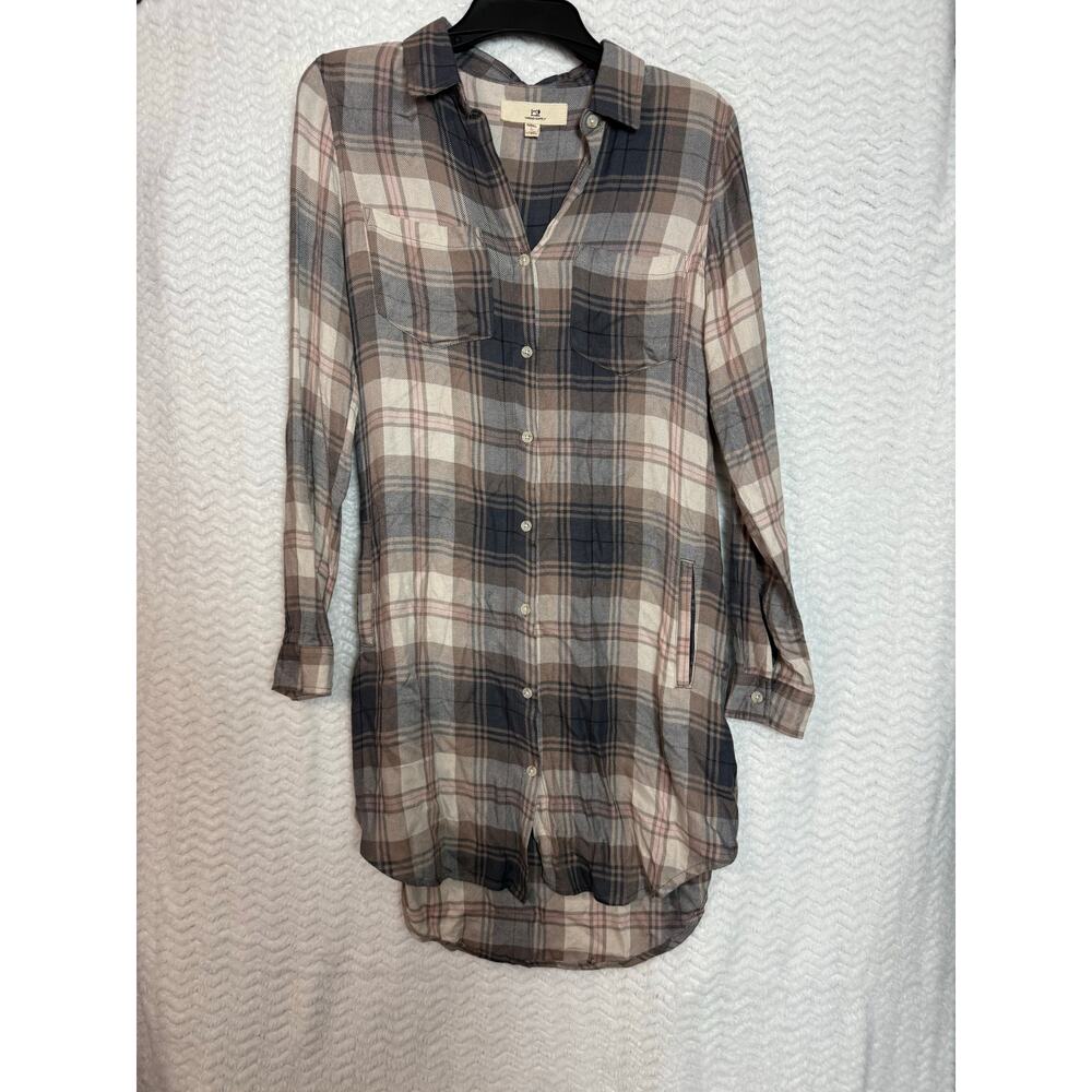"Thread & Supply" brand shirt dress grey Plaid pockets Size XS